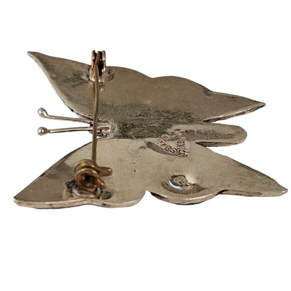 Sterling Silver Mexico Abalone Inlay Butterfly Brooch Pin L289 - Picture 5 of 8